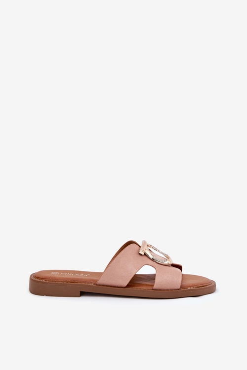 Klapki Damskie Na Płaskim Obcasie Z Ozdobą Vinceza 17381 Beżowe