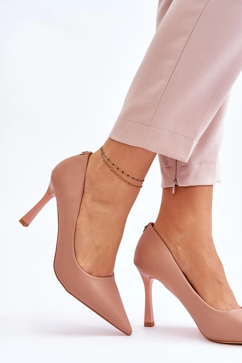 Skórzane Klasyczne Szpilki Beżowe Kelsey