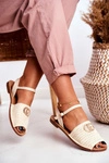 Beżowe Damskie Płaskie Sandałki Lu Boo Plecione Felicia