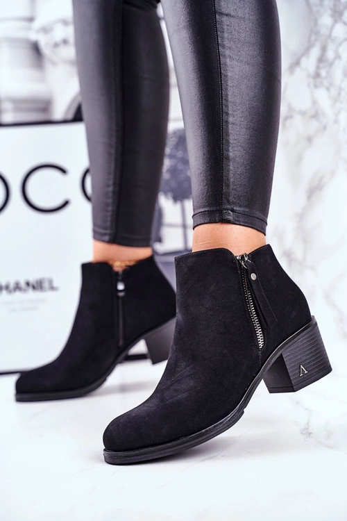 Botki Damskie Na Słupku Ciepłe Czarne Blanche