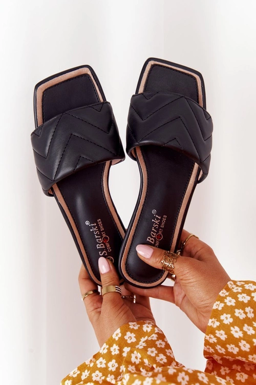 Skórzane Klapki Z Pikowaniem S.Barski 331-42 Czarne