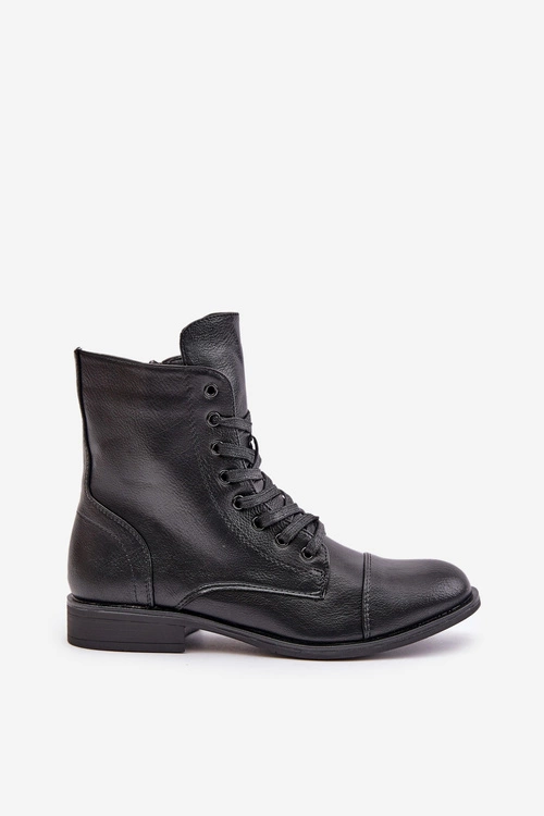 Ocieplane Botki Z Eko Skóry Na Zamek Czarne Leanaris