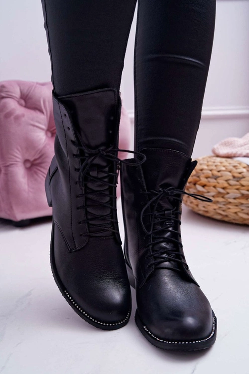 Botki Damskie Skóra Licowa Nicole 2315 Czarne The Island