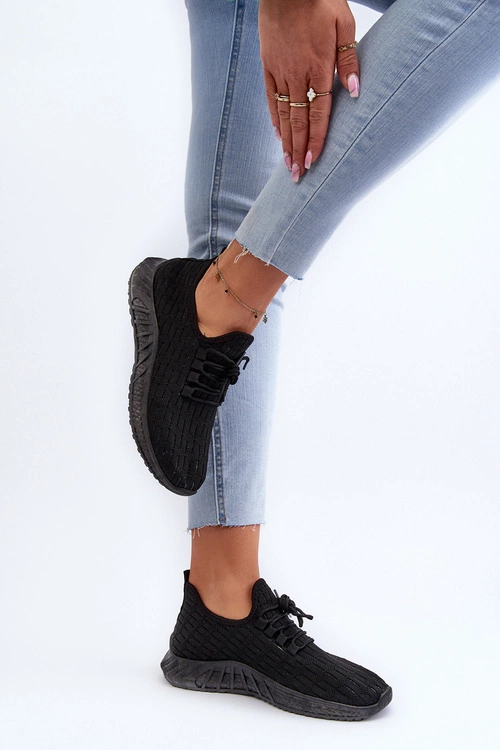 Materiałowe Lekkie Buty Sportowe Damskie Czarne Xalara