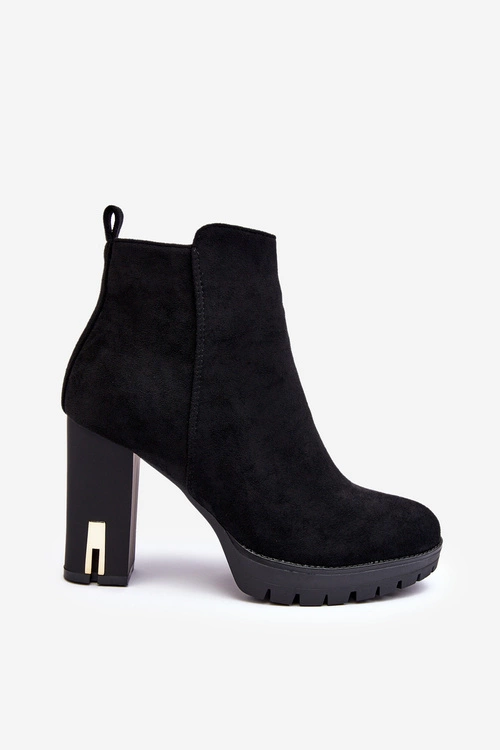 Zamszowe Klasyczne Botki Na Obcasie Czarne Amy