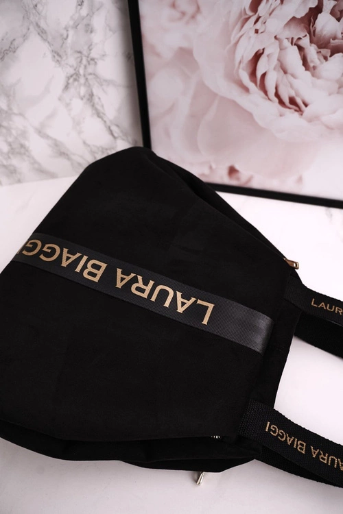 Torba Shopper Na Ramię LAURA BIAGGI Zamszowa Czarna