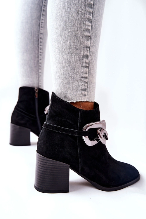 Skórzane Botki Z Łańcuchem Laura Messi Czarne 2345