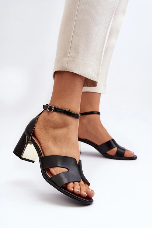 Sandały Damskie Na Obcasie Klocku Czarne Irivana