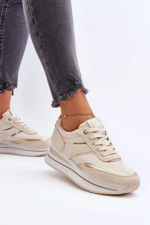 Damskie Buty Sportowe Sneakersy Na Platformie Beżowe Atnarama
