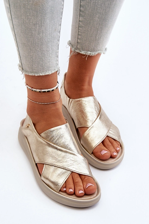 Zazoo 40392 Skórzane Sandały Damskie Złote