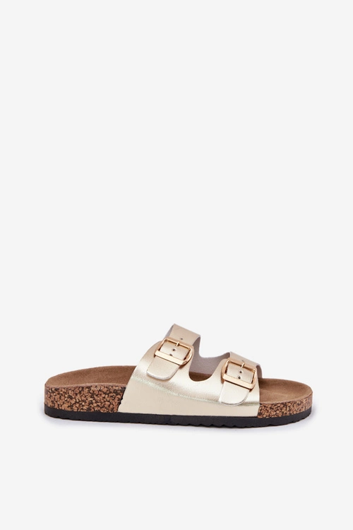 Klapki Damskie Z Klamrami Z Eko Skóry Złote Iskira