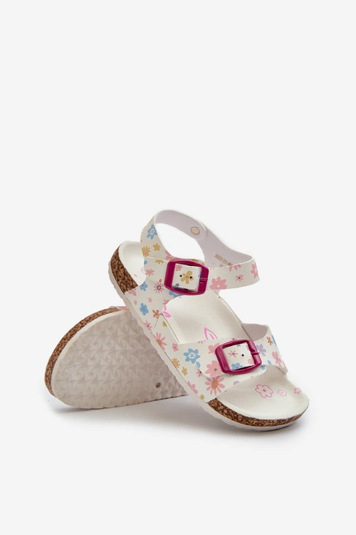 Sandały Dziecięce W Kwiaty Z Klamrami Białe Memoria
