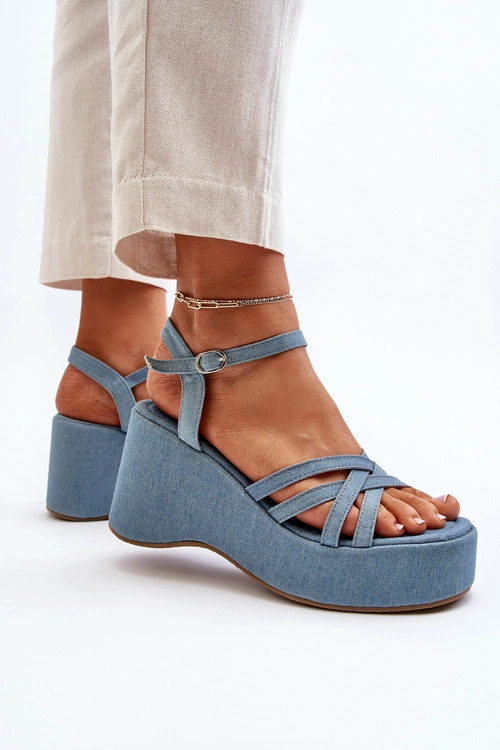 Sandały Na Platformie I Koturnie Niebieskie Oporia