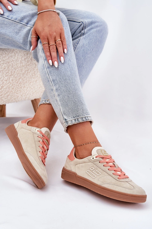 Zamszowe Buty Sportowe Sneakersy Damskie D.Franklin DFSH387005 Beżowe