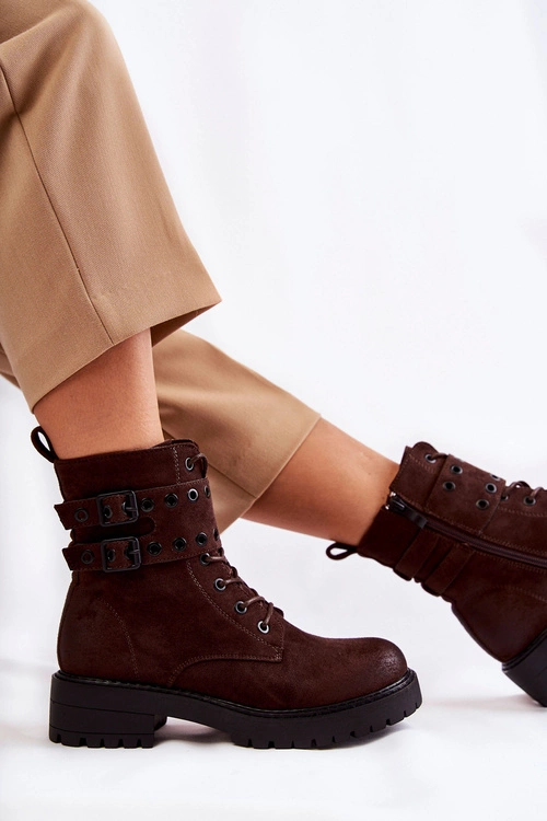 Damskie Zamszowe Ocieplane Botki Brązowe Silvor