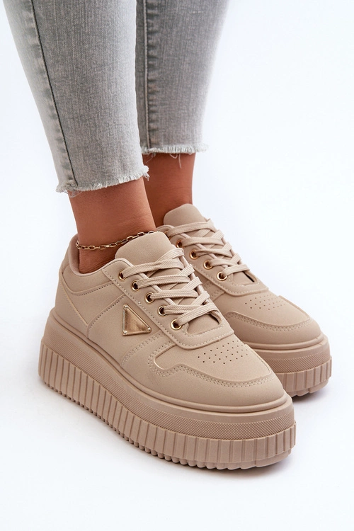 Sneakersy Damskie Z Eko Skóry Na Masywnej Platformie Beżowe Chrisstin