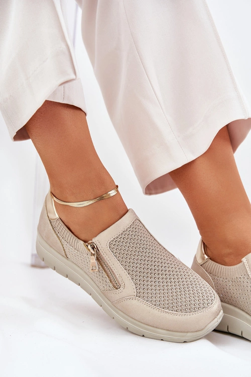 Półbuty Damskie Na Platformie Z Zamkiem Złote Leanae