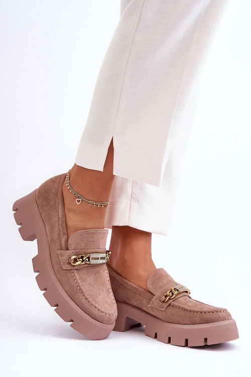 Klasyczne Zamszowe Mokasyny Na Masywnej Platformie Brązowe Catch Me!