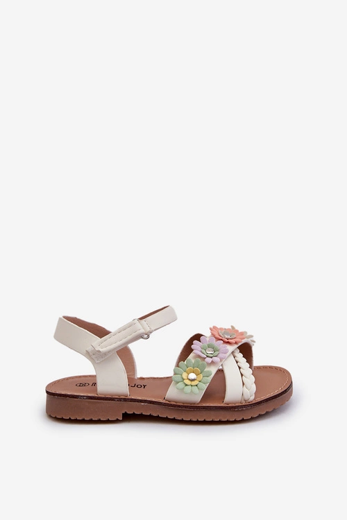 Sandałki Dziecięce Zapinane Na Rzep Z Kwiatkami Białe Nestalee