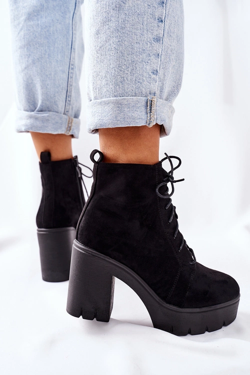 Ocieplane Botki Zamszowe na Słupku Czarne Direction