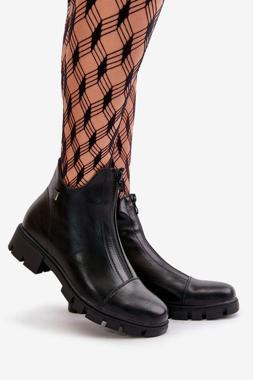 Ocieplane Botki Damskie Z Eko Skóry Czarne Verietta