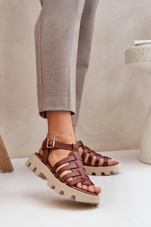 Skórzane Sandały Damskie Zazoo 3695 Brązowe