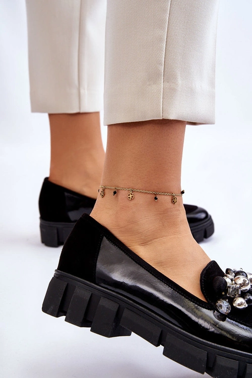 Damskie Mokasyny Na Platformie Laura Messi 2392 Czarne