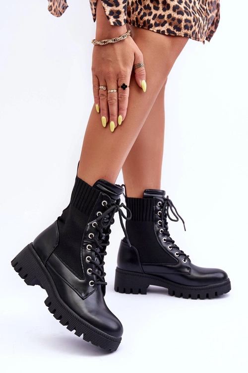 Botki Workery Damskie Ze Skarpetą Czarne Melaste