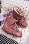 Damskie Botki Śniegowce Ocieplane Futerkiem Różowe Veme