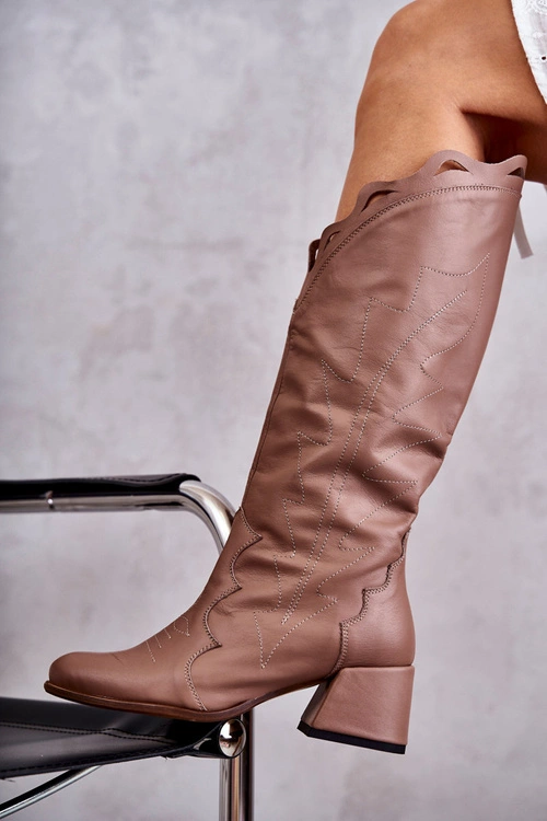 Skórzane Kozaki Do Kolana Ciemnobeżowe Andreia