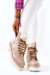 Ocieplane Skórzane Botki Workery Beżowe Lecolly