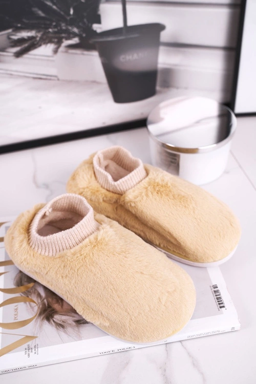 Papcie Damskie Z Futerkiem I Skarpetką Żółte Yeti