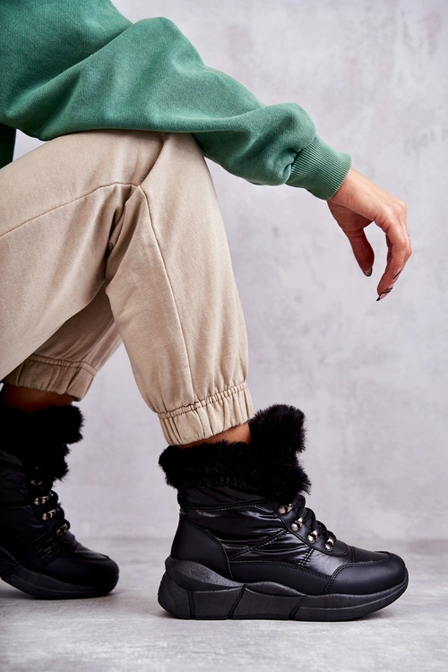 Damskie Śniegowce Sznurowane Czarne Anna