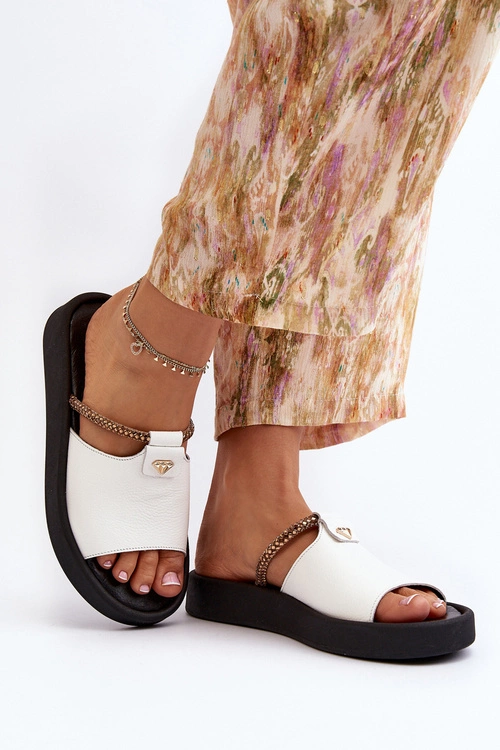 Zazoo 2896 Klapki Damskie Skórzane Białe