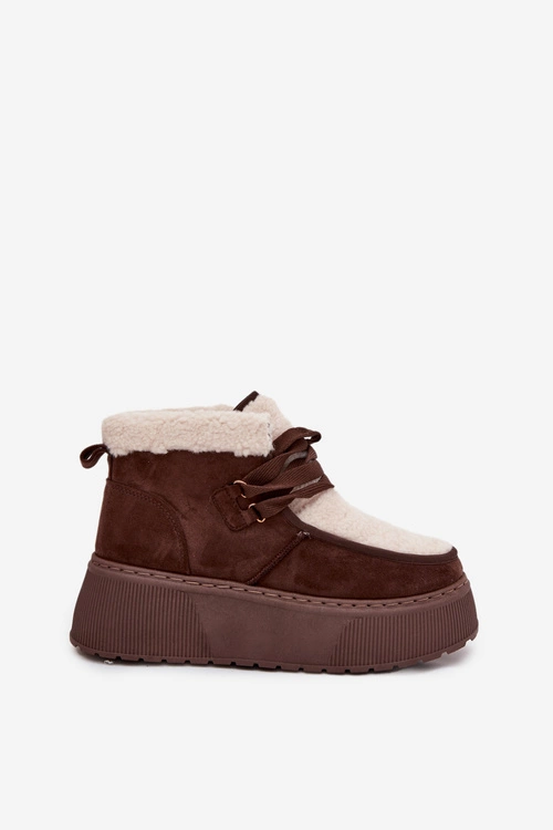 Śniegowce Damskie Na Platformie Z Futerkiem Brązowe Florivelle