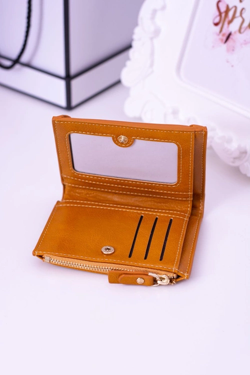 Mały Musztardowy Portfel Damski Złoty Zamek