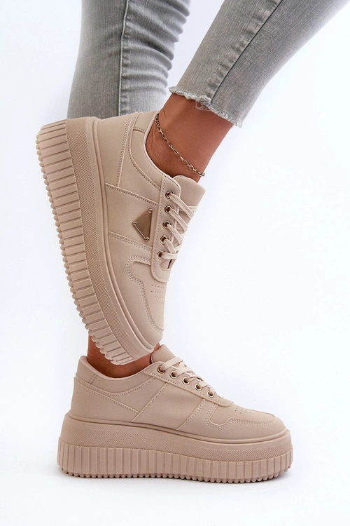 Sneakersy Damskie Z Eko Skóry Na Masywnej Platformie Beżowe Chrisstin