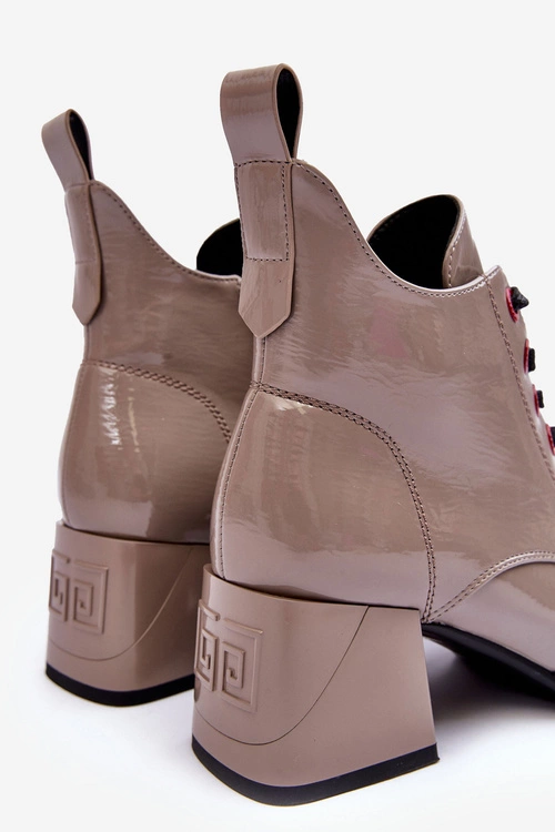 Niskie Lakierowane Botki Sznurowane S.Barski MR870-66 Ciemnobeżowe