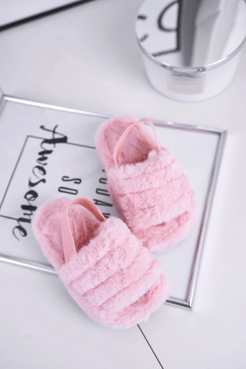 Dziecięce klapki z futerkiem i gumką różowe Fluffy