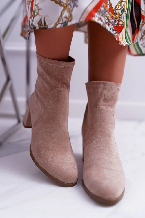 Botki Damskie Na Obcasie Wiosenne Sergio Leone Wsuwane Beżowe LikeStar