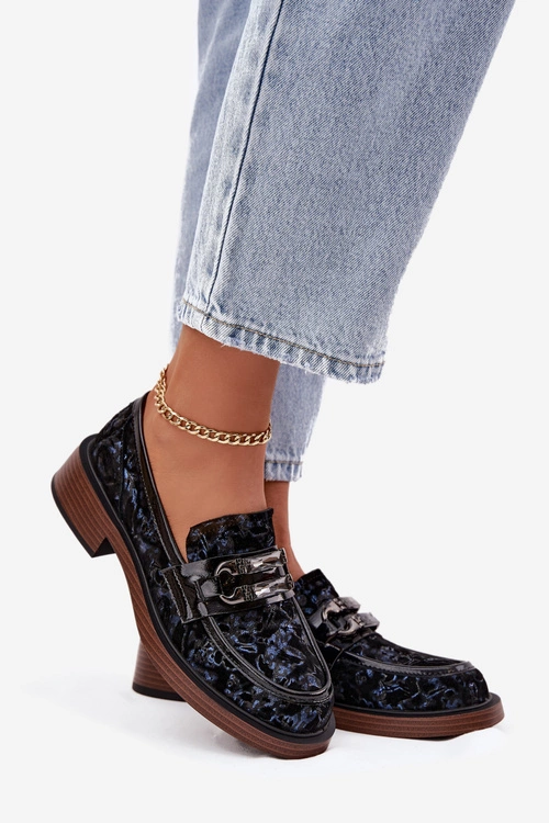 Skórzane Zamszowe Mokasyny Damskie Z Ozdobnym Detalem D&A MR52-178 Czarne