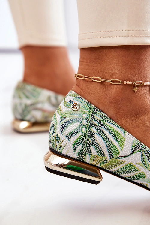 Baleriny Damskie Laura Messi Skórzane Zielone 2193