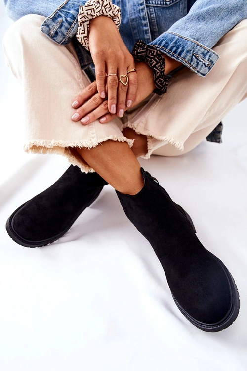 Botki Sztyblety Na Płaskim Obcasie Czarne Laurette