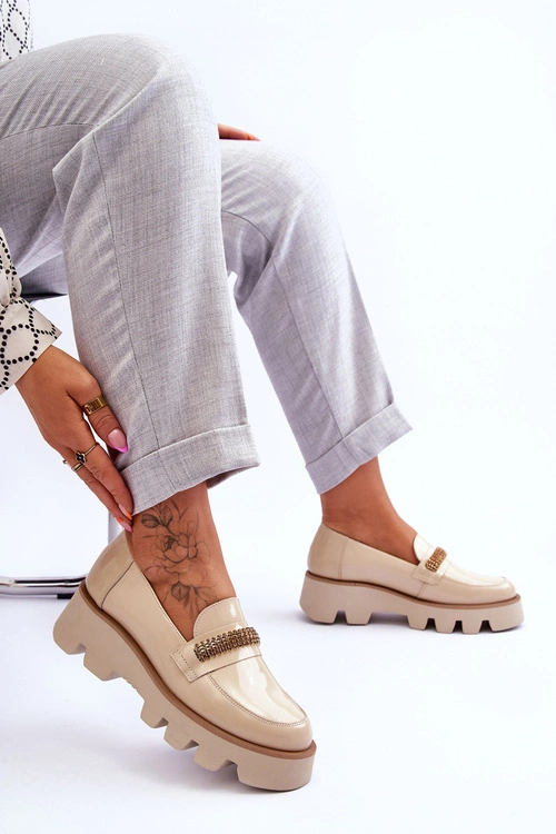 Modne Mokasyny Na Platformie Z Ozdobą Laura Messi 2600 Beżowe