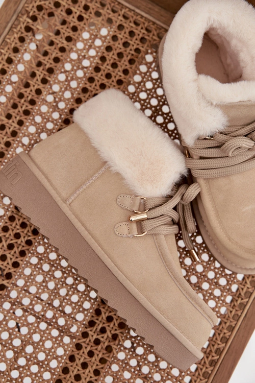 Śniegowce Damskie Z Naturalnego Zamszu D.Franklin DFSH375006 Jasnobeżowe