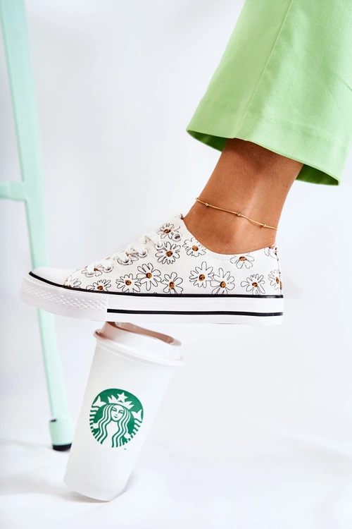 Niskie Damskie Trampki W Kwiaty Białe Janey