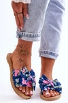 Damskie Klapki Z Materiałową Kokardą Granatowe Blossom