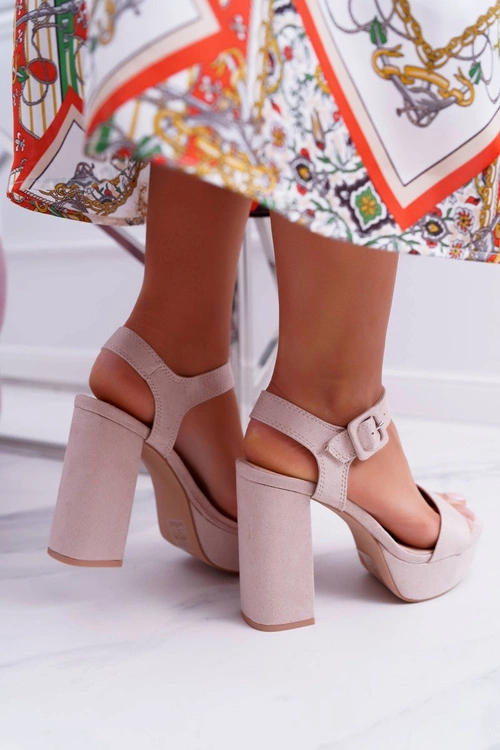 Sandały Damskie Na Słupku Platforma Beżowe LaMondes