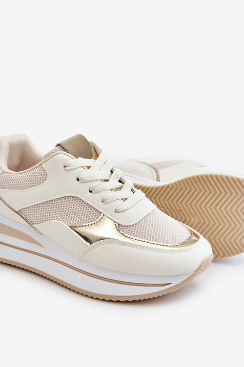 Damskie Buty Sportowe Na Koturnie Jasnobeżowe Ruby