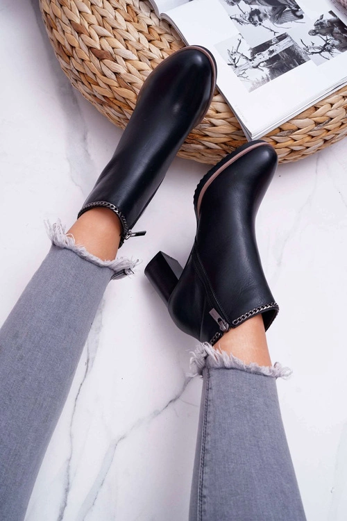 Botki Damskie Na Obcasie Skóra Big Star Czarne BB274618